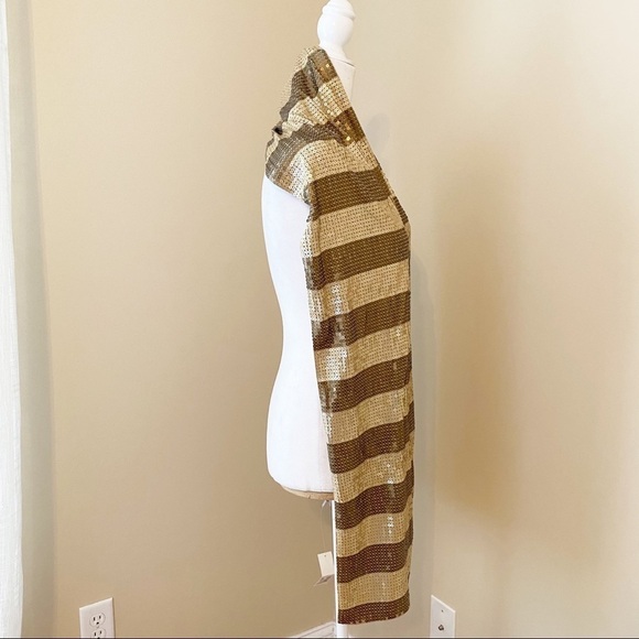 Joan Vass NWT Sequin Striped Scarf Gold & Bronze - Picture 4 of 13